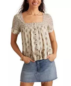 Женская блуза с принтом в стиле блок-принт на пуговицах Lucky Brand, зеленый