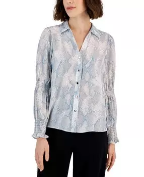 Женская блуза с присборенными рукавами и пуговицами спереди с принтом T Tahari, мульти