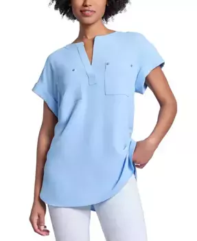 Женская блуза с разрезом на горловине и короткими рукавами Jones New York, синий