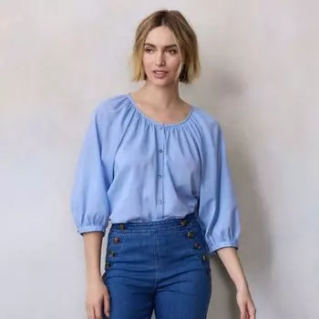 Женская блуза с рукавом реглан на пуговицах в народном стиле Lc Lauren Conrad, цвет hepatica blue