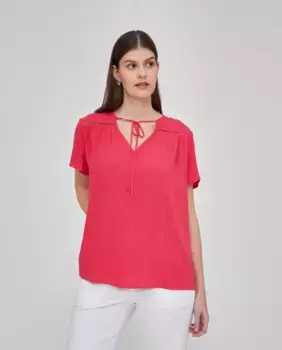 Женская блуза с V-образным вырезом и вставкой энтредо October, фуксия