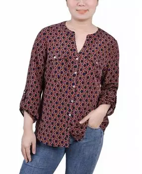 Женская блуза с воротником-стойкой и рукавами-фонариками 3/4 NY Collection, мульти