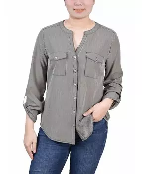 Женская блуза с воротником-стойкой и рукавами-фонариками 3/4 NY Collection, мульти