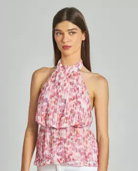 Женская блуза с запахом и плиссировкой в принт Alma en Pena, розовый