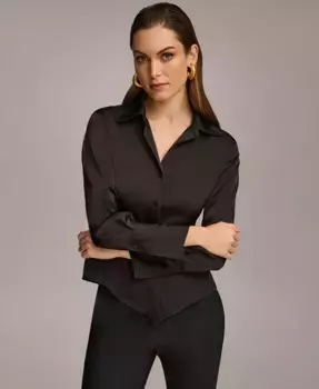 Женская блуза с застежкой на пуговицы и острым подолом, размеры Regular и Petite Donna Karan New York, черный