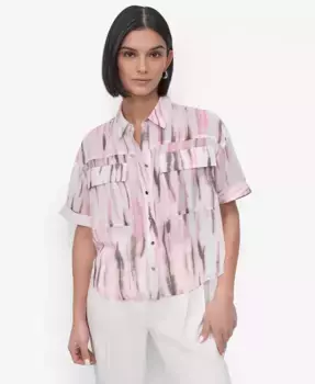 Женская блуза свободного кроя из шифона с принтом DKNY, розовый