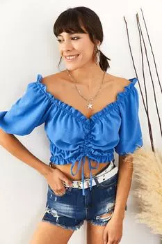 Женская блузка Airobin со сборками и воротником индиго Karmen Olalook, синий