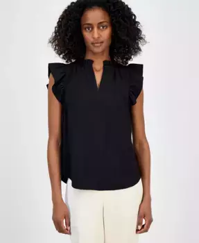 Женская блузка без рукавов с фактурными рюшами Anne Klein, черный