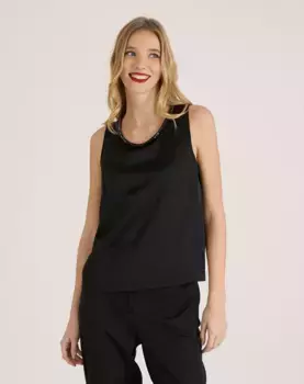 Женская блузка без рукавов с круглым вырезом и стразами Naf Naf, черный