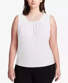 Женская блузка без рукавов с плиссированной горловиной Plus Size Calvin Klein, белый