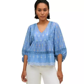 Женская блузка больших размеров Ellos с люверсами и фестончатым краем, цвет Blue Sky