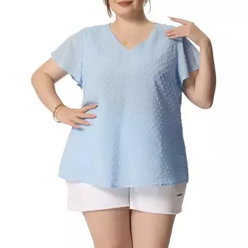 Женская блузка больших размеров с расклешенными рукавами и V-образным вырезом, топы в швейцарский горошек Agnes Orinda, цвет Sky Blue