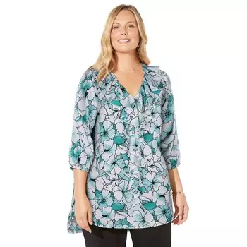 Женская блузка больших размеров с рюшами в стиле модерн RomanceCatherines, цвет Vibrant Turq Outline