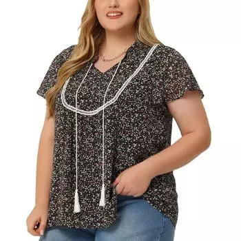 Женская блузка больших размеров с рюшами на рукавах и кружевной отделкой с завязками на шее Крестьянский топ Agnes Orinda, красный