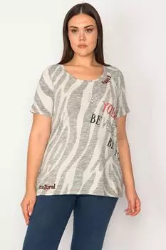 Женская блузка большого размера из хлопчатобумажной ткани с вышивкой камнями и пайетками ans, серый