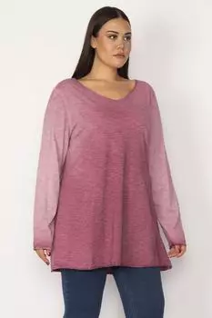 Женская блузка большого размера из хлопковой ткани батик с v-образным вырезом цвета пыльной розы 65n28979 ans, розовый