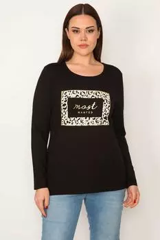 Женская блузка большого размера из лайкры черного цвета с принтом камней и лака ans, черный