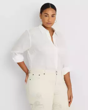 Женская блузка большого размера однотонная с длинным рукавом Lauren Ralph Lauren Woman, белый