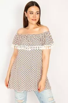 Женская блузка большого размера с цветным кружевным воротником и воланами 65n33229 ans, разноцветный