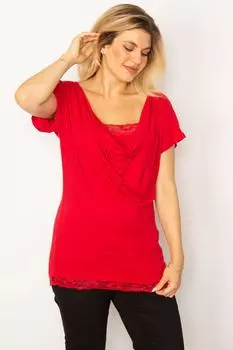Женская блузка большого размера с красным воротником и глубоким вырезом и низким воротником, ans, красный
