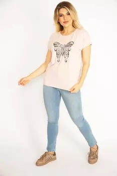 Женская блузка большого размера с пудровыми пайетками 65n34911 ans, розовый