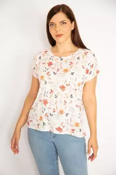 Женская блузка большого размера с ярким лаковым принтом 65n34929 ans, разноцветный