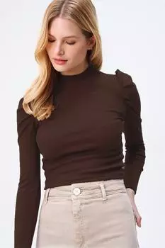 Женская блузка-бретелька горько-коричневого цвета с рукавами принцессы и полуводолазкой Trend Alaat Stili, коричневый