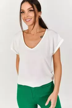 Женская блузка цвета экрю с v-образным вырезом и короткими рукавами armonika