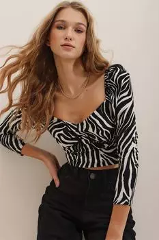 Женская блузка цвета экрю с воротником-поцелуем и рукавами принцессы, мягкая текстурированная укороченная блузка с рисунком ALC-X7319 Trend Alaat Stili, разноцветный