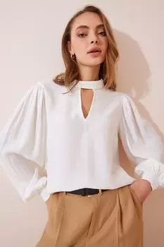 Женская блузка цвета экрю с вырезами Happiness stanbul