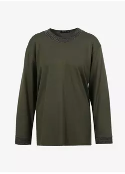 Женская блузка цвета хаки с круглым вырезом Selen