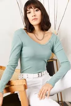 Женская блузка цвета воды зеленого цвета с широким воротником Olalook, зеленый