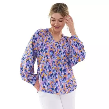 Женская блузка Ellos больших размеров с вырезом и рукавами, цвет True Blue Multi Print