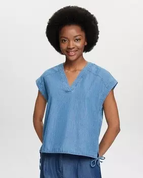 Женская блузка из джинсовой ткани с короткими рукавами Esprit, синий