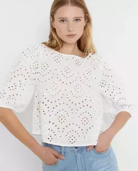 Женская блузка из хлопка с перфорацией Trucco, белый
