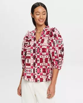 Женская блузка из хлопка с принтом Esprit, розовый