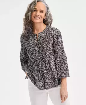 Женская блузка из хлопка с принтом и рукавом 3/4 Style & Co, черный