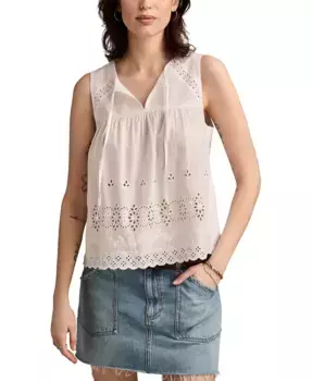 Женская блузка из хлопка с вышивкой и завязками на шее Lucky Brand, белый