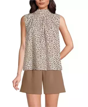 Женская блузка из хлопкового вуаля с воротником-стойкой Lands' End, коричневый/бежевый