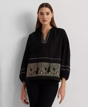 Женская блузка из хлопковой вуали с вышивкой Lauren Ralph Lauren, мультиколор