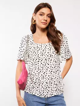 Женская блузка из креповой ткани с квадратным воротником и короткими рукавами LCWAIKIKI Classic