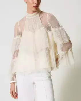 Женская блузка из плиссированного тюля Twinset, белый