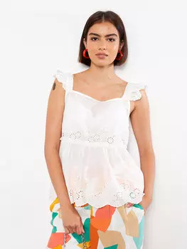 Женская блузка из поплина без рукавов с квадратным вырезом и вышивкой LCW Casual