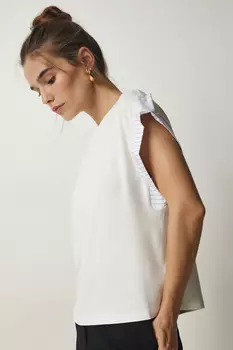 Женская блузка из поплина цвета экрю с детальными рукавами из вискозы Happiness stanbul