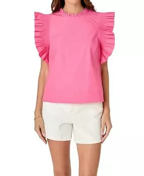 Женская блузка из поплина с оборками на рукавах English Factory, розовый