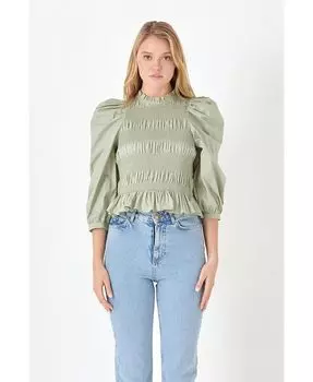 Женская блузка из поплина со сборками English Factory, зеленый