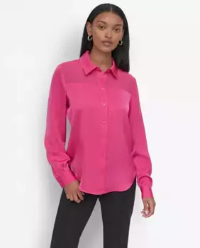 Женская блузка из смесовой ткани с пуговицами спереди и длинными рукавами DKNY, фуксия