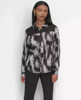 Женская блузка из смесовой ткани с пуговицами спереди и длинными рукавами DKNY, мультиколор