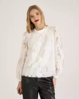 Женская блузка из ткани с вышитым эффектом и длинными рукавами Naf Naf, цвет Crudo