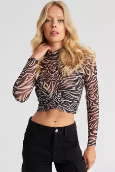 Женская блузка из тюля черно-бежевого цвета с рисунком зебры AYD262 Cool & Sexy, черный